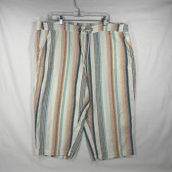 perse Pants - Perse Multi-Striped Linen Blend Crop Pants Size 2X